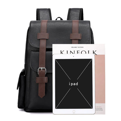 Men’s PU Leather Backpack - Large Laptop Bag Casual School Travel Backpack for Teen Boys