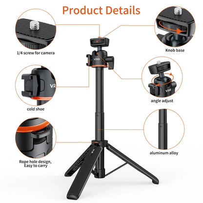 VRIG TP-08 TP-06 Aluminum Alloy Tripod Selfie Stick – 360° Rotatable with Cold Shoe Mount & 1/4" Screw, 1.5kg Load Capacity