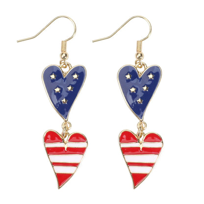 USA Flag Heart Star Cross Earrings - Patriotic Independence Day Dangle Jewelry for Women