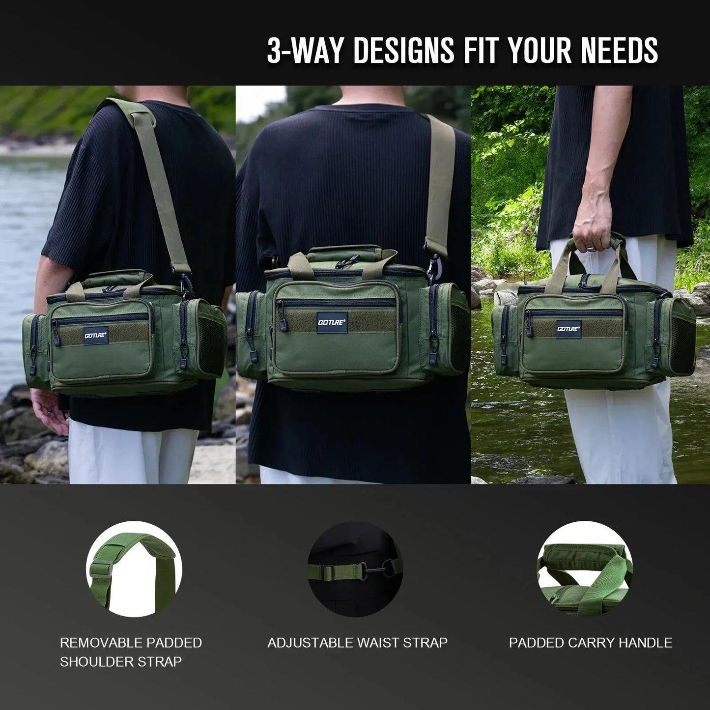 Goture Fishing Tackle Shoulder Bag – 38x23x19cm High Capacity 600D Oxford Cloth Outdoor Cycling & Camping Backpack