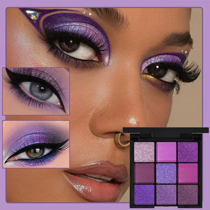 9-Grid Red Eyeshadow Palette – Purple Glitter, Pearlescent Matte & Shimmer Long-Lasting Eye Makeup for Women