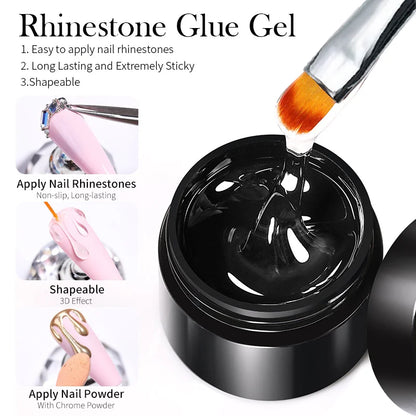 BORN PRETTY 10g Gel Nail Glue for Rhinestones - Super Adhesive, No Wipe Nail Gem Glue for 3D Crystals, Beads, Diamonds & Stickers