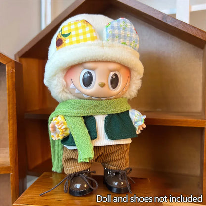 17cm Mini Plush Doll Clothes — Kpop EXO Labubu Idol V1 V2 Outfit Set with Sweater & Headband, Doll Accessories Gift