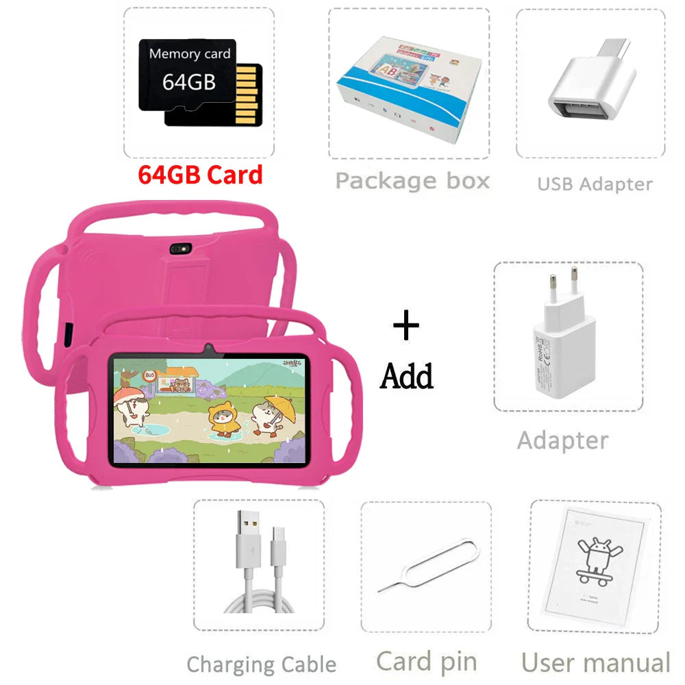 2024 New 5G WiFi Children's Tablet – 4GB RAM, 64GB ROM, Quad-Core, Dual Camera, 4000mAh, Android 13, Portable Mini Tablet