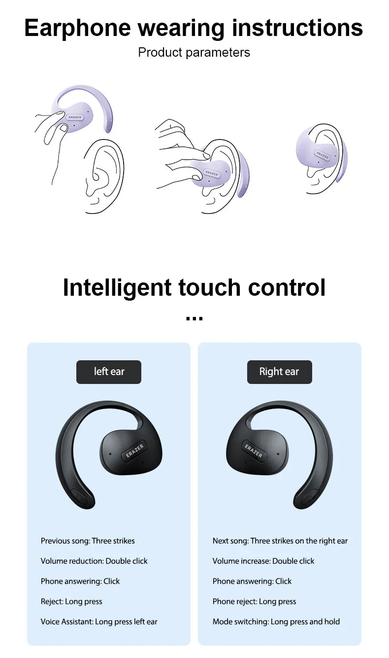 Original ERAZER X15 Pro Bluetooth 5.4 Earphones – Waterproof TWS Sports Headphones with EarHooks & Mic