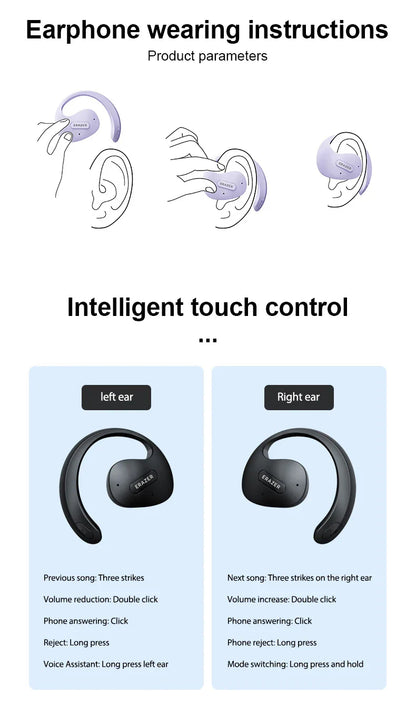 Original ERAZER X15 Pro Bluetooth 5.4 Earphones – Waterproof TWS Sports Headphones with EarHooks & Mic