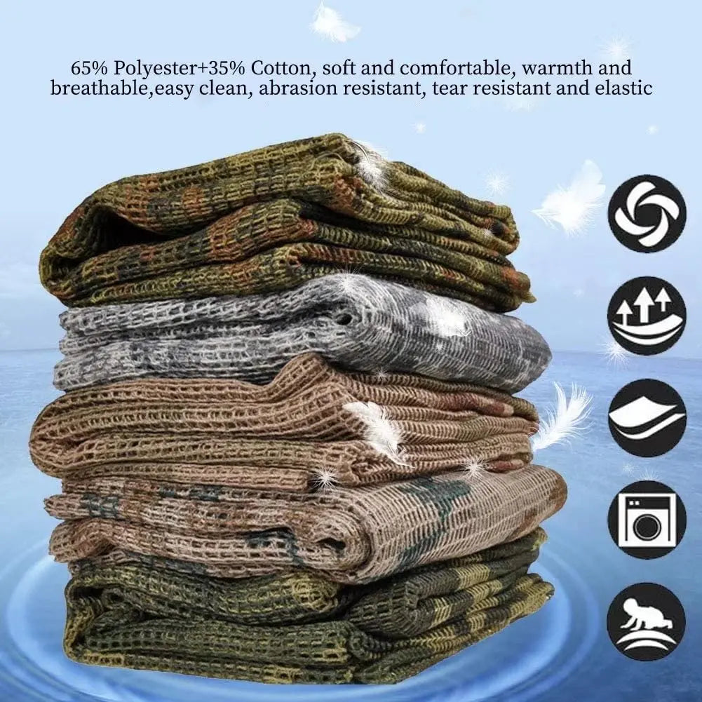 Camouflage Netting Tactical Mesh Scarf - Camo Scarf for Wargames, Hunting, Shooting, and Wild Photography