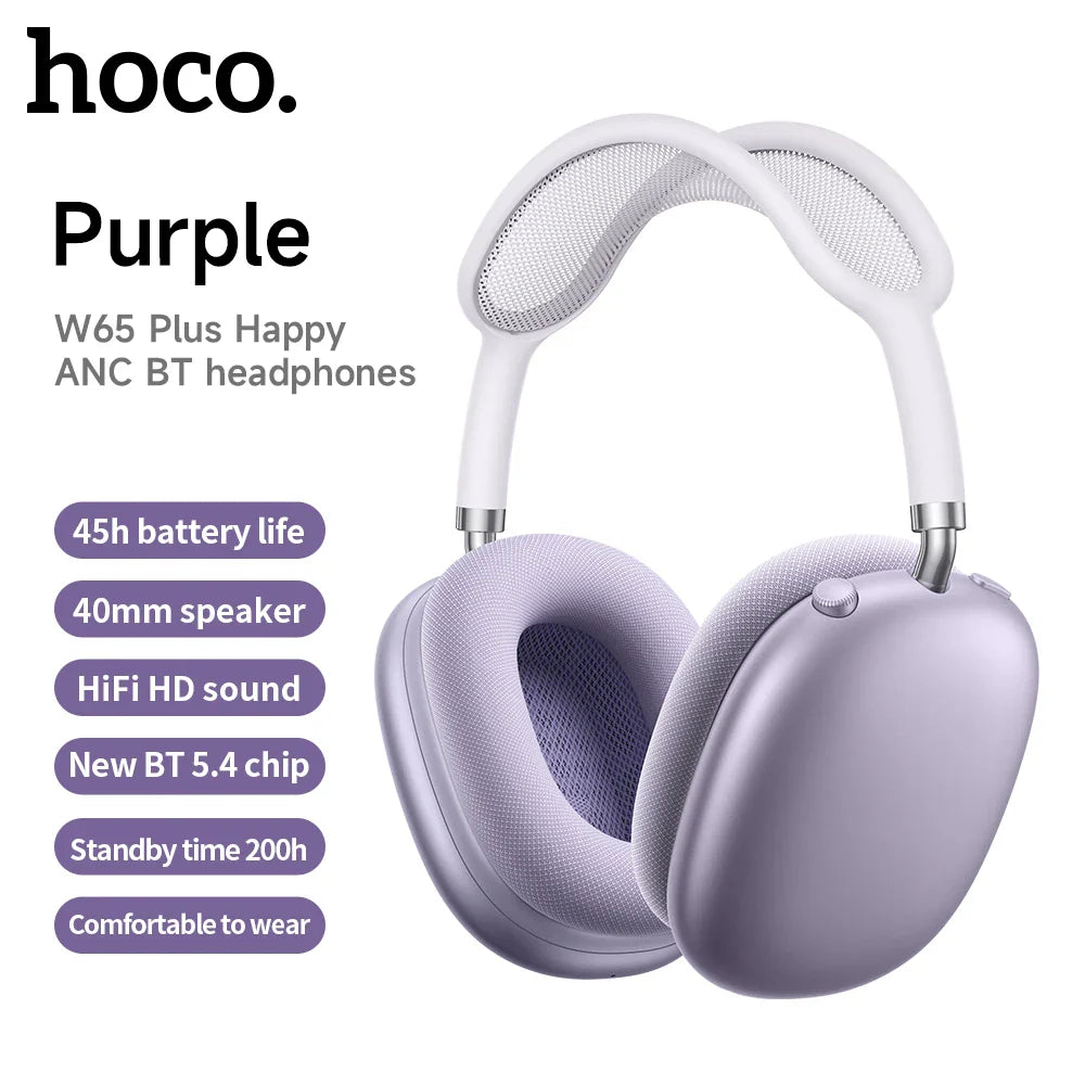 HOCO W65 Plus ANC Bluetooth Headphones – Wireless Over-Ear Noise Cancelling HiFi Sport Headset with Control Button