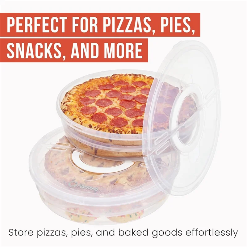 Reusable 12-Inch Pie Carrier Set - Expandable Pizza Storage Container with Lid, Divider & Handle (2-Pack)