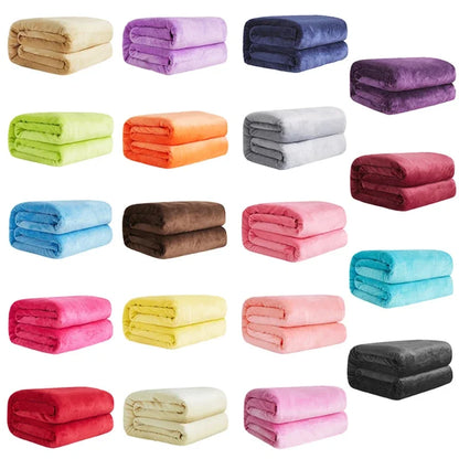 230GSM Coral Fleece Blanket – Soft Warm Flannel Bedspread & Sofa Cover in Blue & Pink