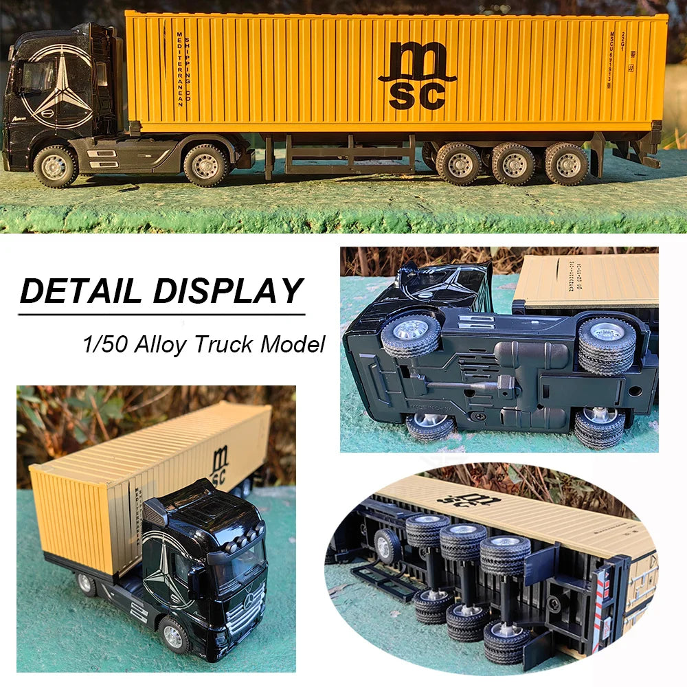 1:50 Large Diecast Alloy Truck Model – Pull-Back Container Toy with Sound & Light for Boys’ Gifts