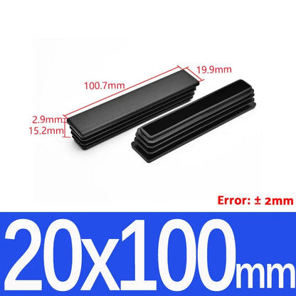 Black Square Tube End Caps - Plastic Blanking Plugs for Furniture, Tables & Chairs 10-100mm