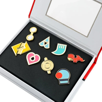Pokemon Gym Badge Pin Set - Kanto to Kalos League Region Collectible Brooch Box