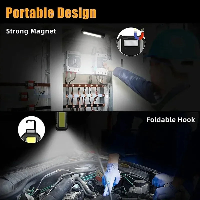 COB LED Work Light - USB Rechargeable Flashlight with Power Bank, Magnetic Waterproof Camping Lantern, 4000mAh
