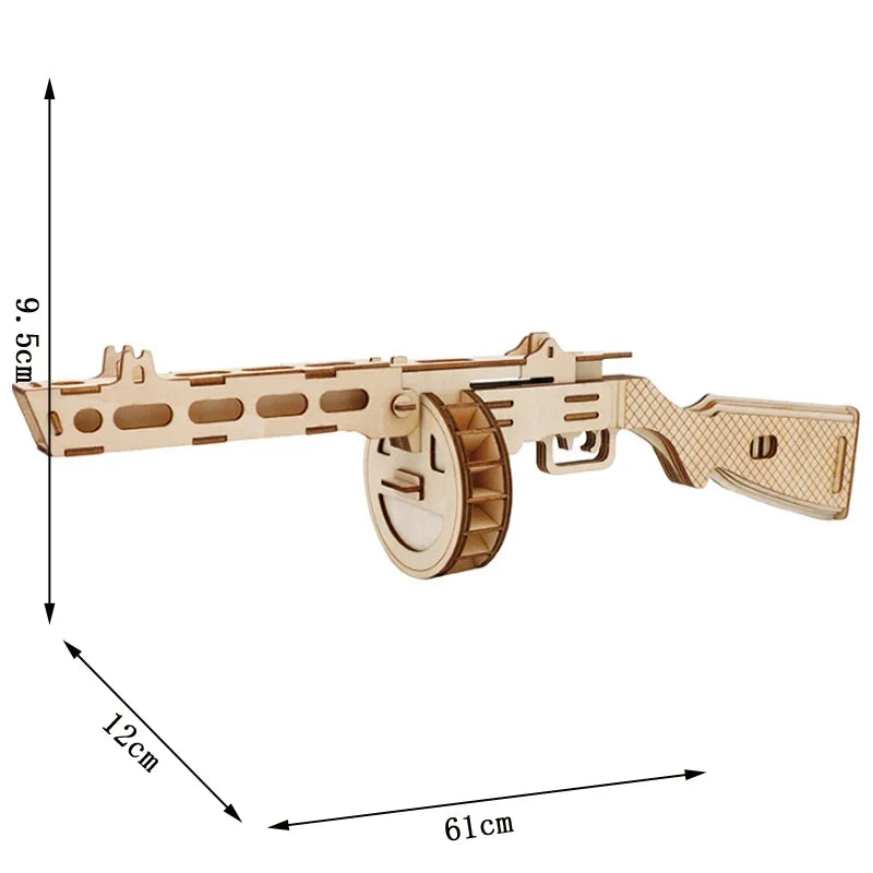 3D Wooden Gun Puzzle - DIY Assembly Pistol Rifle Model Craft Educational Toy for Kids & Adults