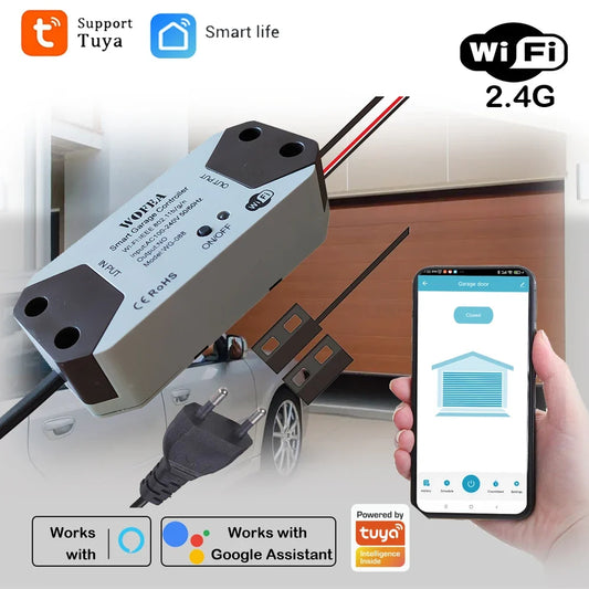 Smart Garage Door Opener Controller - EU Plug WiFi Remote Access Compatible with Alexa, Google Home, SmartLife & Tuya App
