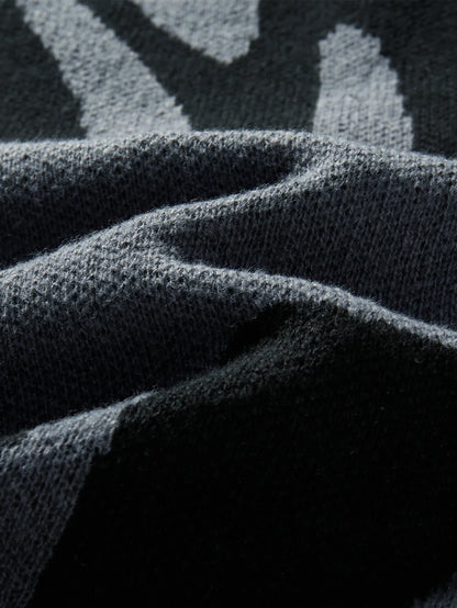Men's Autumn Winter Jacquard Sweater - Irregular Pattern Contrast Color Round Neck Knitted Casual Pullover