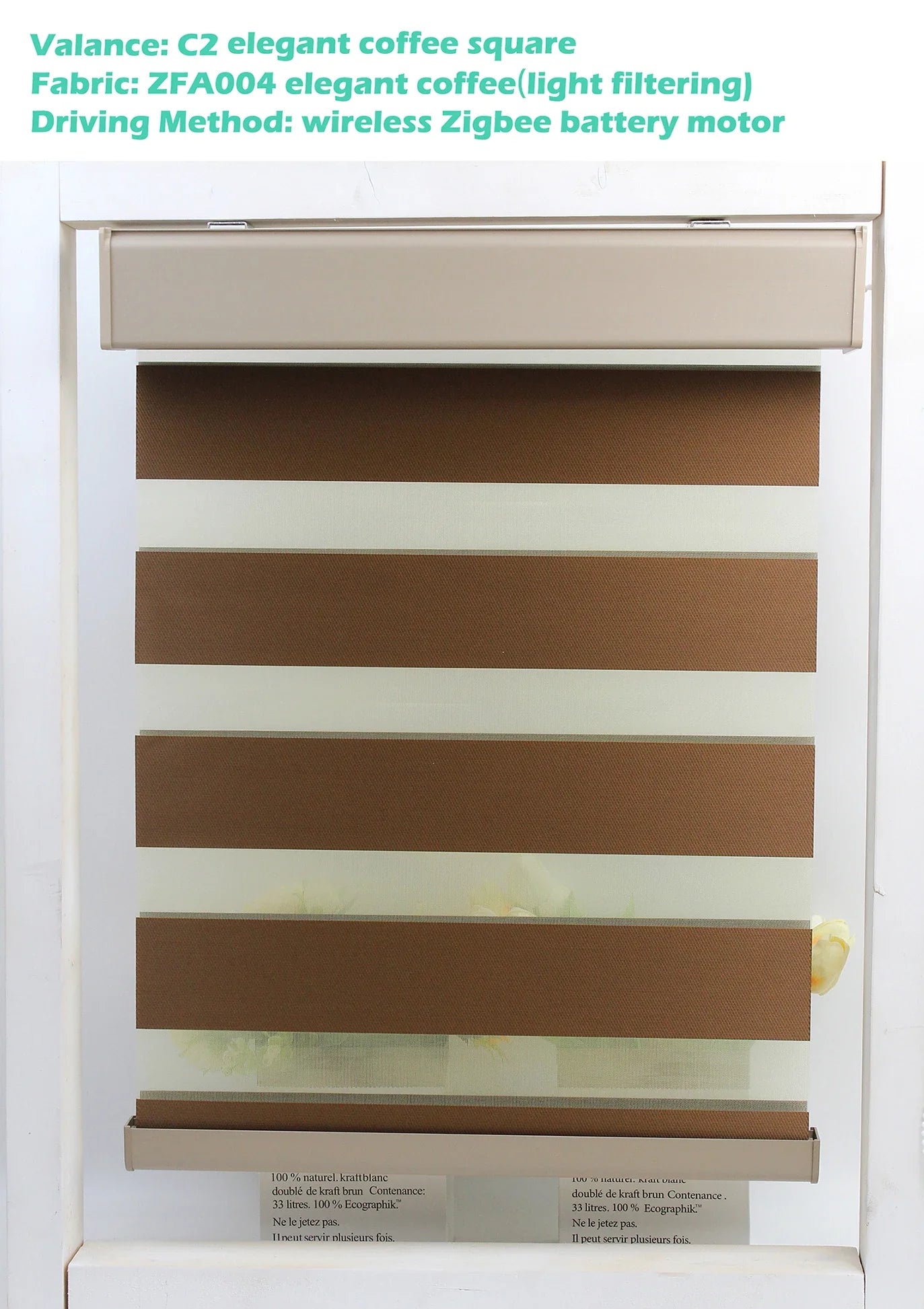 Decopedia Custom Zebra Blinds – Day & Night Blackout Roller Shades with Square Valance for Windows & Sliding Doors