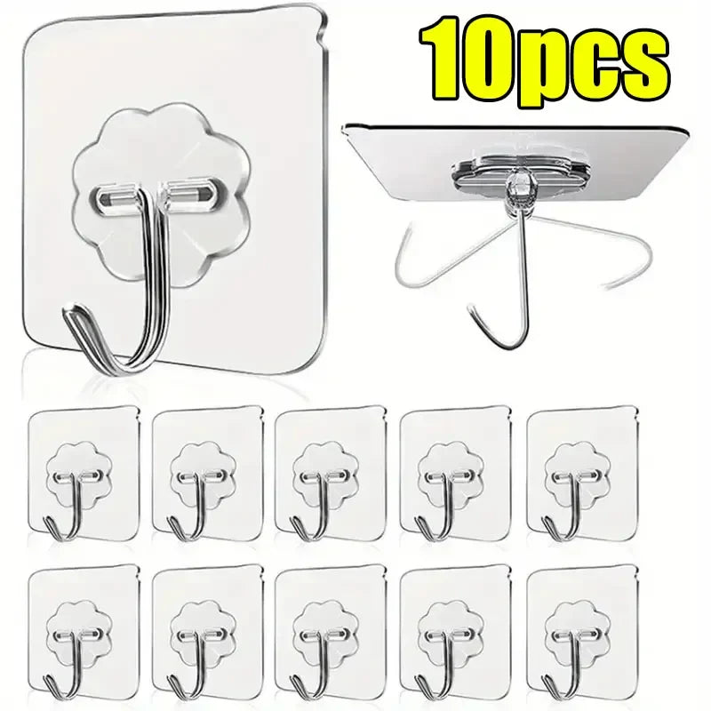 Transparent Heavy Duty Self-Adhesive Wall Hooks – Multi-Purpose Key & Towel Holder for Kitchen and Bathroom