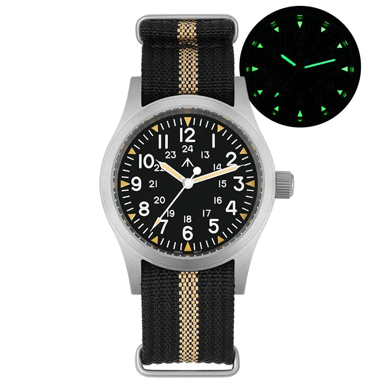 Militado ML05 Vintage Quartz Watch 38mm with VH31 Movement, Domed Sapphire Crystal, AR Coating & Luminous Dial