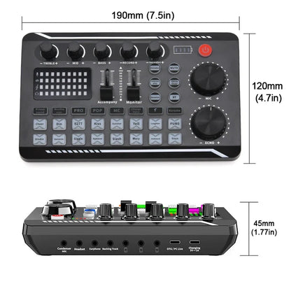 F998 Live Sound Card Audio Mixer - DJ Effects Voice Changer Interface with Bluetooth for Live Streaming, Singing & Recording