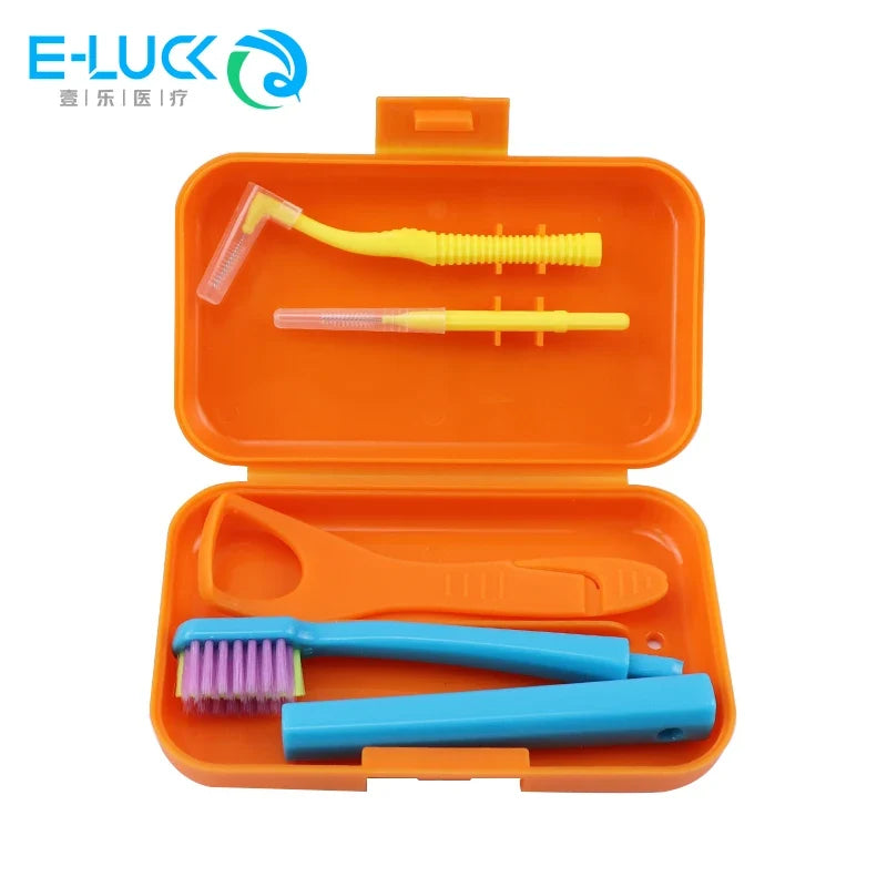 Portable Dental Cleaning Kit - Travel Oral Care Set with Toothbrush, Interdental Brush & Tongue Scraper