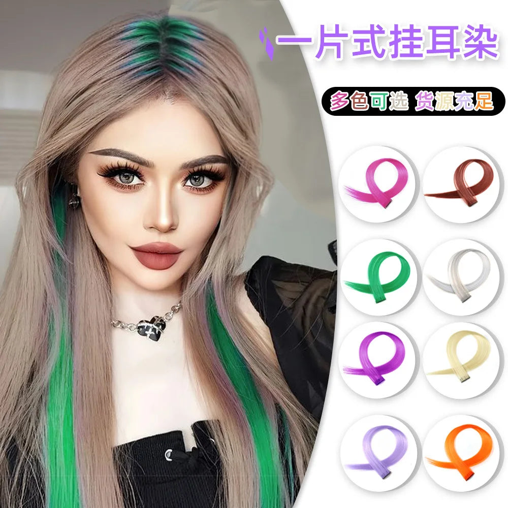22-Inch Rainbow Highlight Synthetic Hair Extensions – Long Straight Colorful Hairpiece for Women & Kids