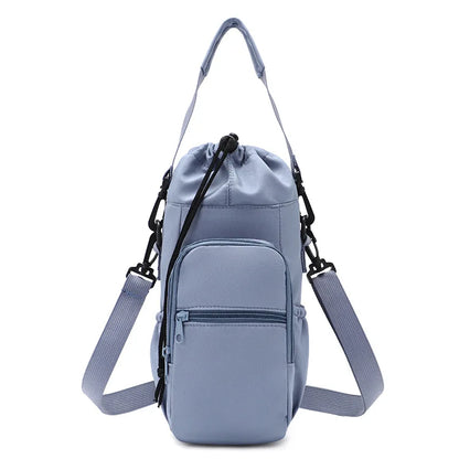 Portable Water Bottle Bag — Adjustable Strap Insulated Thermal Mug Carrier with Phone Pocket for Outdoor Sports & Travel