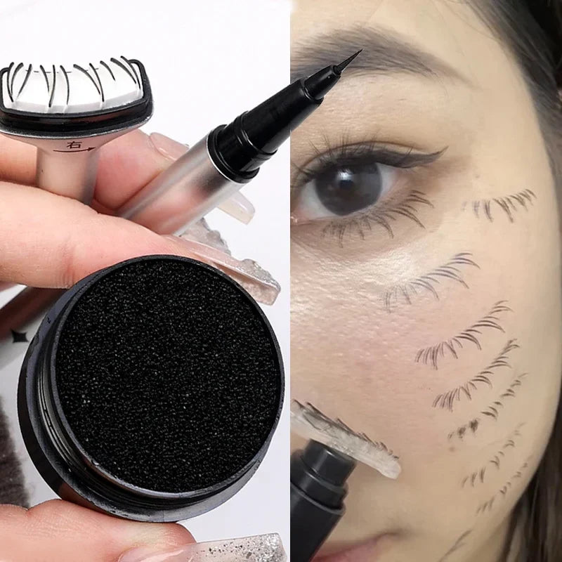 Reusable 2-in-1 Eyelash Stamps Pen - Quick Dry Black/Brown Liquid Eyeliner for Lower Lash Seal & Eyelash Simulation Makeup
