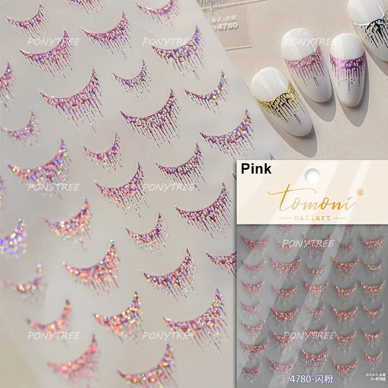 5D Gold Stamped Nail Art Stickers - Silver Sun Stars Snake Chinese Style Self-Adhesive Manicure Decals