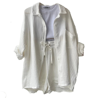 2025 Women’s Summer Two-Piece Set – Solid Color Casual Loose Short Pants & Top Outfit