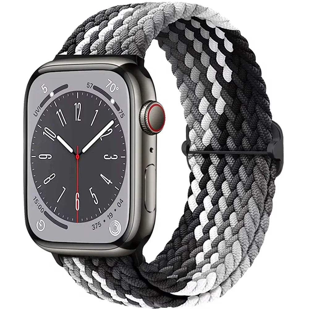 Braided Solo Loop Apple Watch Ultra Band – Elastic Nylon Adjustable Bracelet Strap for iWatch SE, Series 3–9 (38mm–49mm)