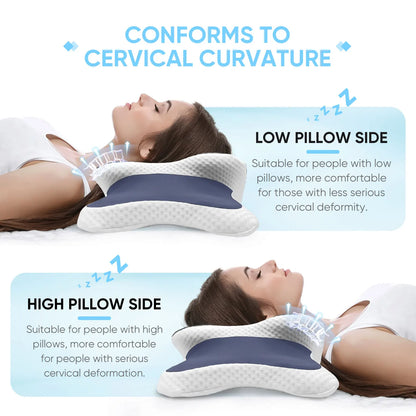 Memory Foam Cervical Pillow - Ergonomic Orthopedic Neck Support Pillow for Neck Pain Relief, Side Back & Stomach Sleepers