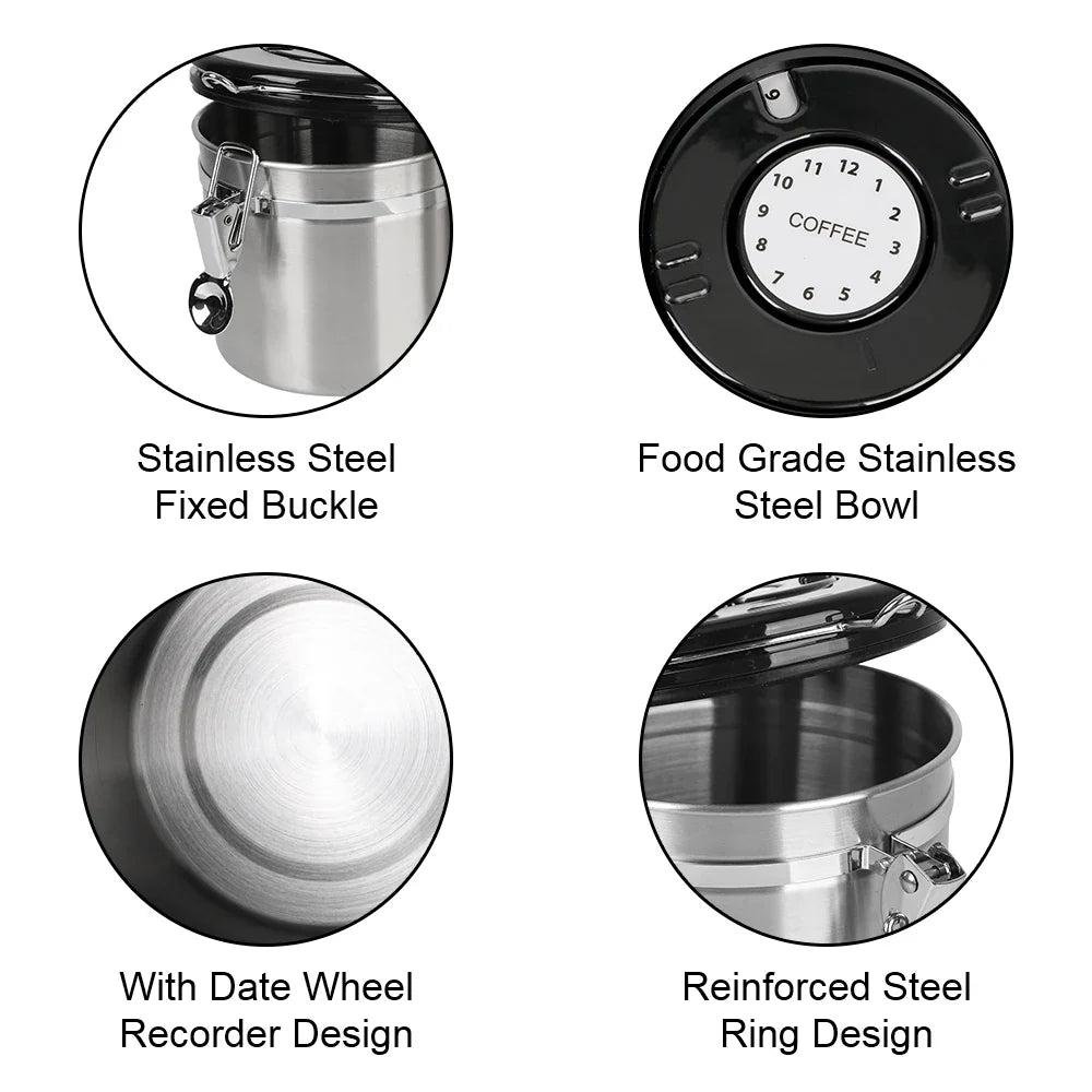 Stainless Steel Coffee Storage Canister - Airtight Container with CO2 Valve for Fresh Coffee Beans
