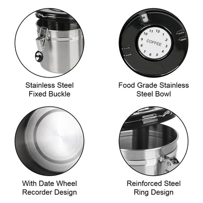 Stainless Steel Coffee Storage Canister - Airtight Container with CO2 Valve for Fresh Coffee Beans