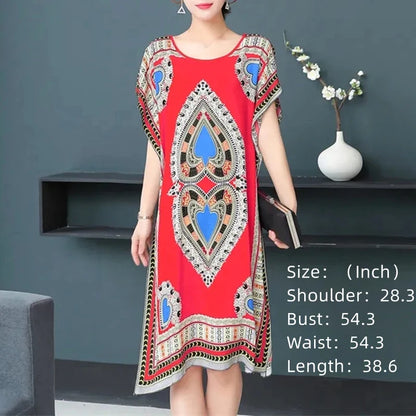 Women’s Bohemian Floral Tunic Dress - Retro Ethnic Print Batwing Sleeve Loose Summer Maternity Streetwear