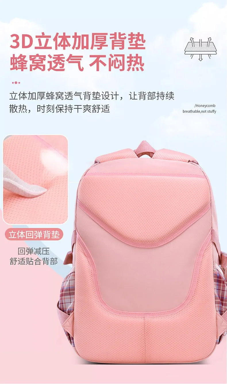 Ergonomic Spine-Protecting School Backpack | Large Capacity, Lightweight Waterproof Bag for Elementary Girls