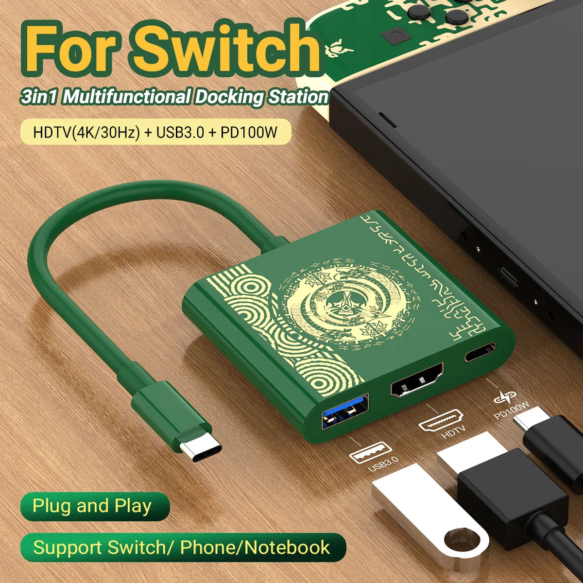 Portable Nintendo Switch Docking Station — Type-C Hub with HDMI & USB 3.0 for Travel Gaming