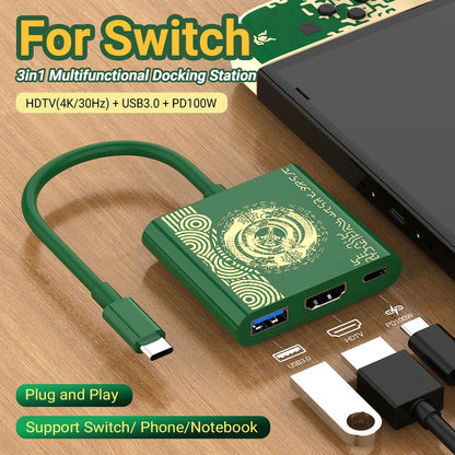 Portable Nintendo Switch Docking Station — Type-C Hub with HDMI & USB 3.0 for Travel Gaming