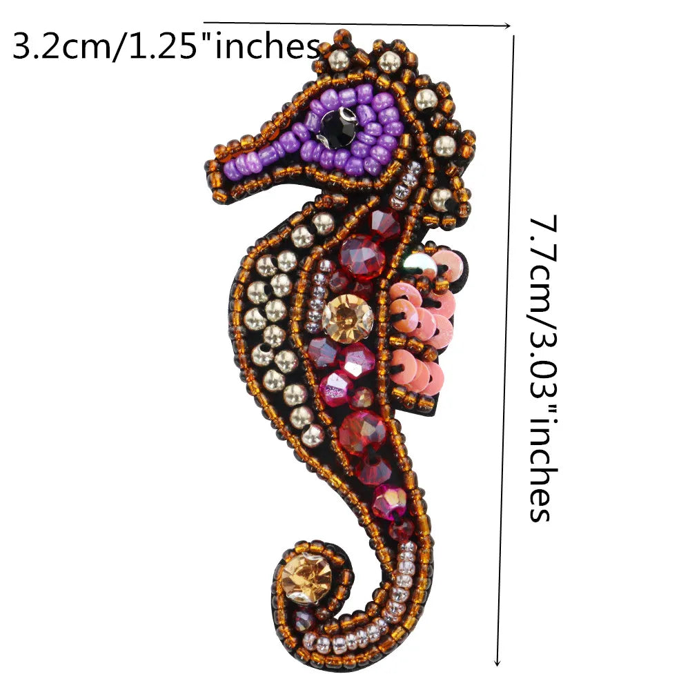 3D Handmade Ocean Animal Patches - Beaded Seahorse Crab Starfish DIY Sewing Accessories & Craft Ornaments