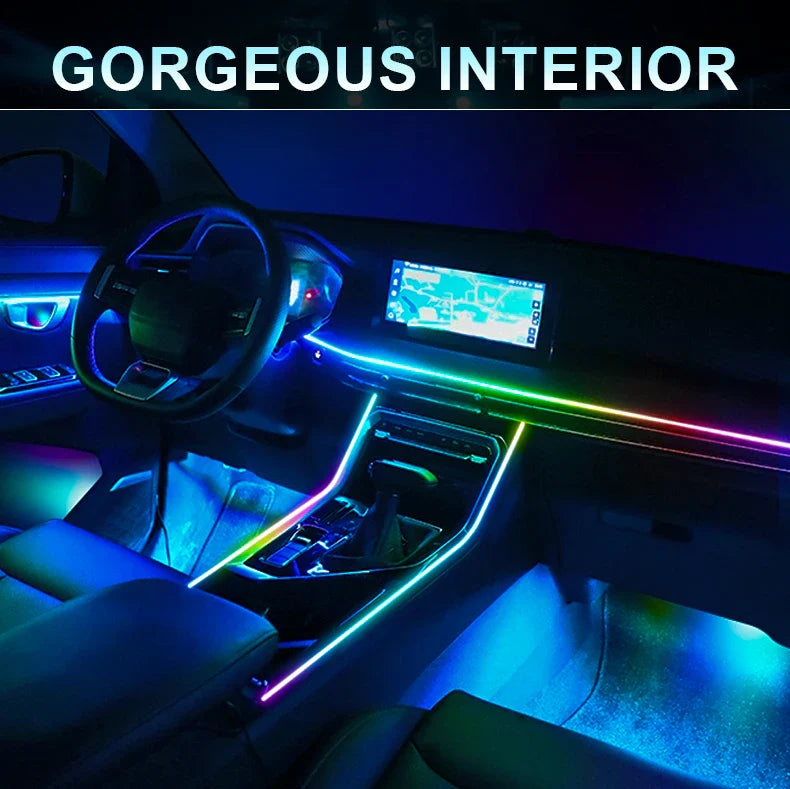 10/14/18-in-1 LED Car Ambient Lights – 213 64 Color RGB Bluetooth Rainbow Acrylic Strips, Atmosphere Lamp Kit 12V