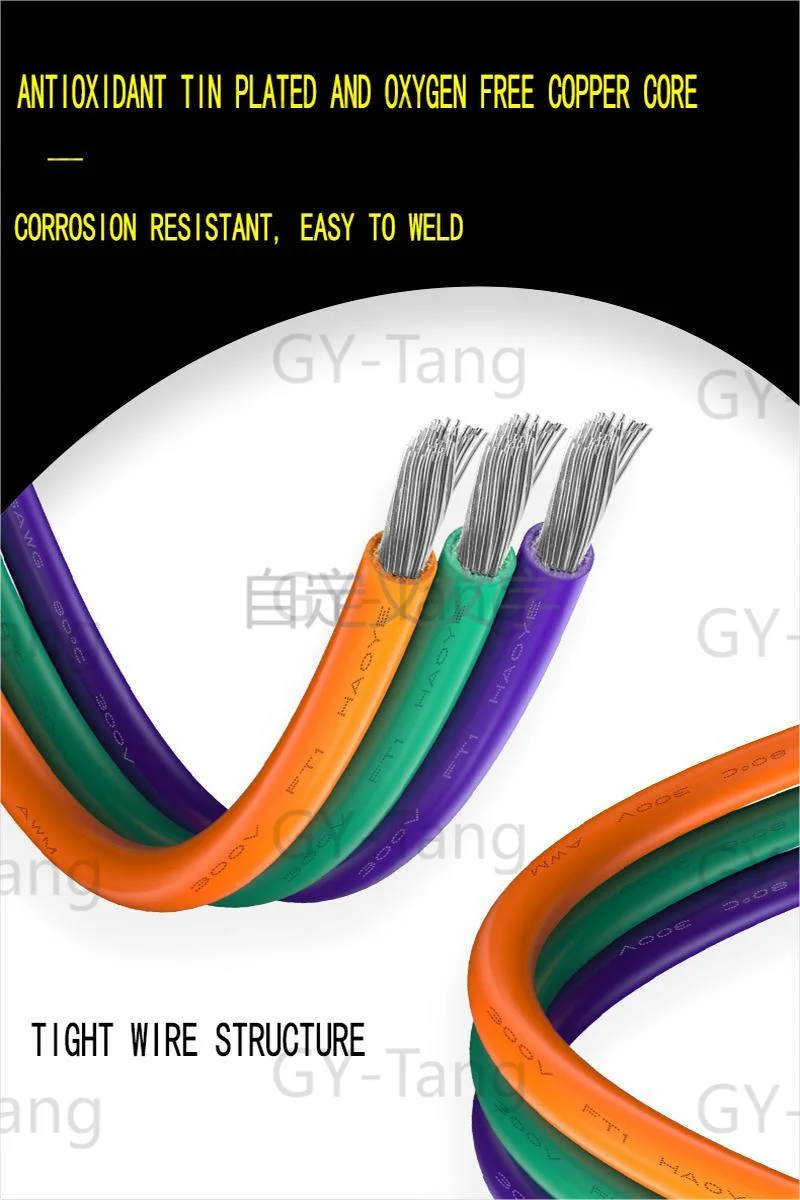 16-30AWG Silicone Tinned Copper DIY Wire, 5 Colors, 5-20 Meters per Roll, Stranded Electronic Cable