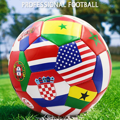 Flag Print Official Size 5 Soccer Ball - PVC Thickened Outdoor Match & Team Training Football