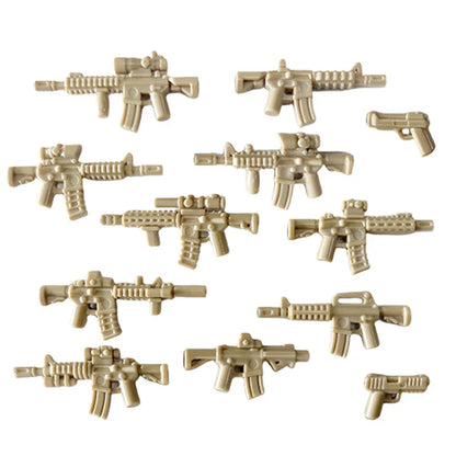 Military Building Blocks Soldier Set - Tactical Weapons Figures with Gatling Gun, Rifle, Mortar & Accessories Toy Kit