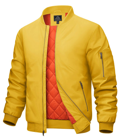 MAGCOMSEN Men’s Aviator Bomber Jacket - Warm Windproof Fall & Winter Casual Coat with Orange Lining