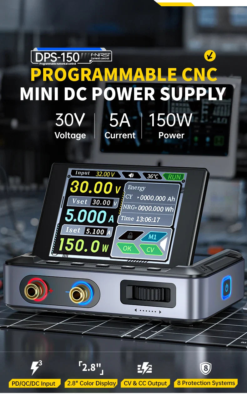 FNIRSI DPS-150 Mini Laboratory DC Power Supply — Adjustable 30V 5A Digital Display CNC Regulator
