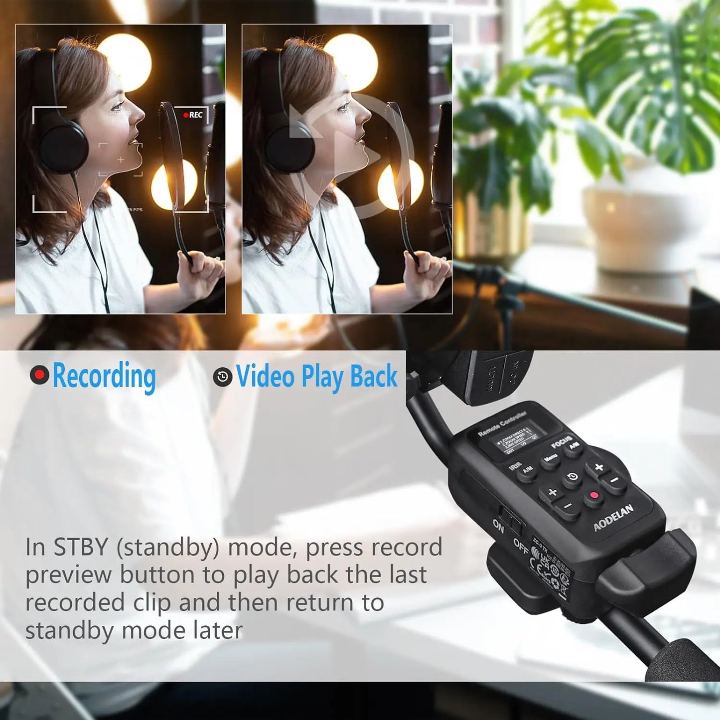 AODELAN ZC-3 Wireless Camera Remote Controller - LANC 2.5mm Zoom Focus Iris & Recording Control for Sony Canon Camcorders