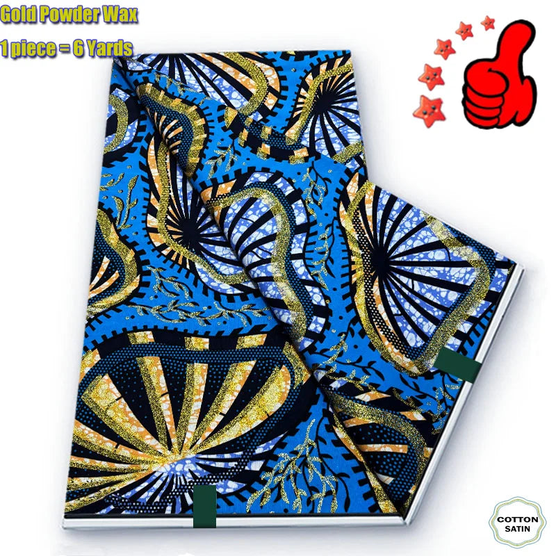 African Golden Wax Fabric - Soft Glitter Gold Print Batik Ankara Pagne