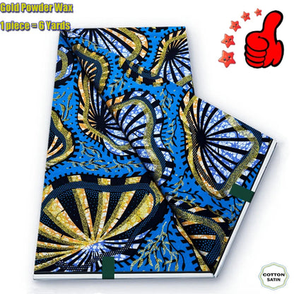 African Golden Wax Fabric - Soft Glitter Gold Print Batik Ankara Pagne