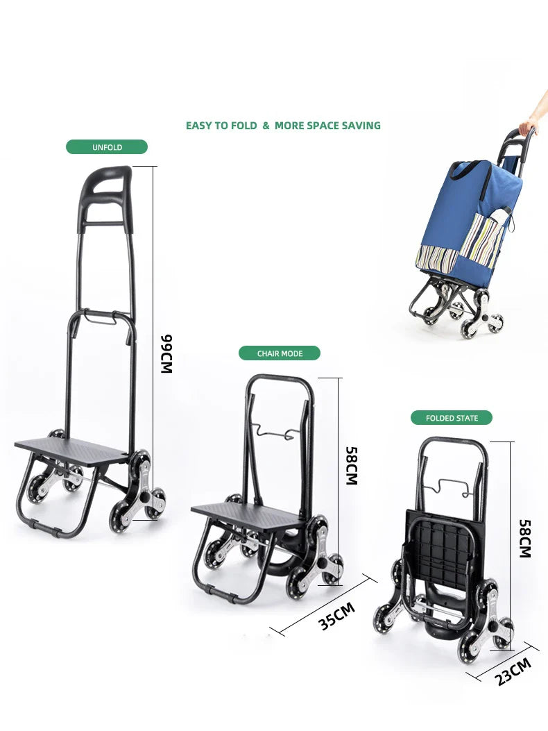 Lightweight Folding Grocery Shopping Trolley – Hand-Pull Stairs Climbing Cart for Household & Outdoor Travel